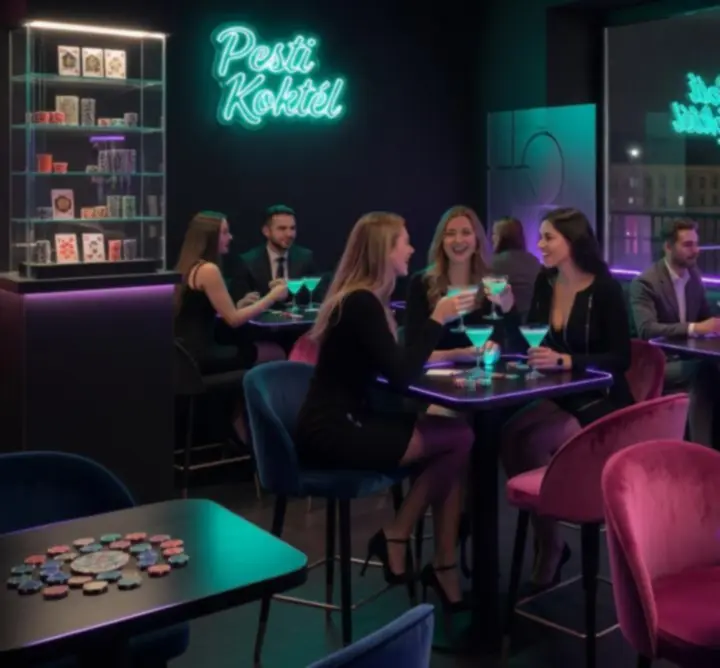 Városi neonfényes éjszakai esemény lounge hangulattal